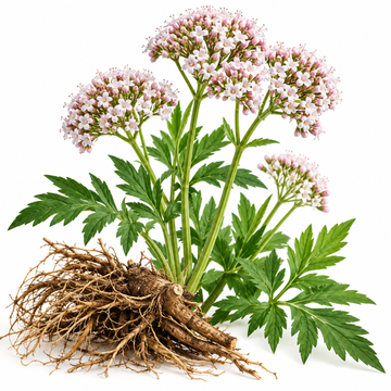 valerian root and plant with blossom